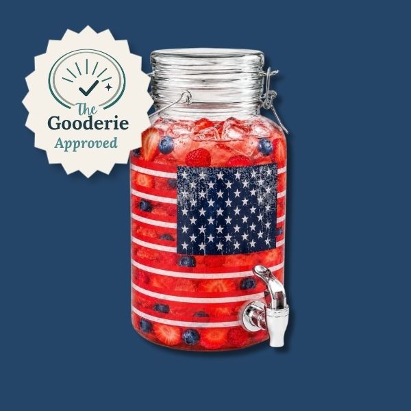 1 Gallon Glass Drink Dispenser with Spigot – Patriotic American Flag Beverage Dispenser